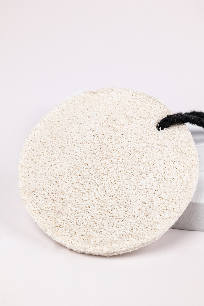 Padded Round Loofah Pad with Black Cotton String