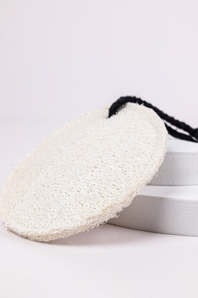 Padded Round Loofah Pad with Black Cotton String