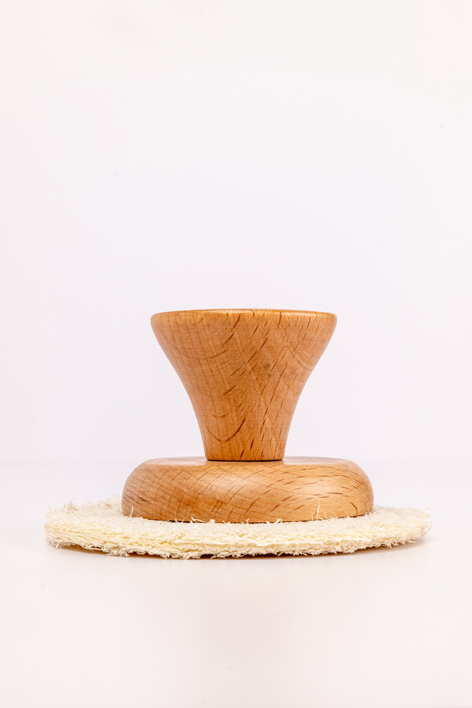 Loofah Body Scrubber With Short Wooden Handle
