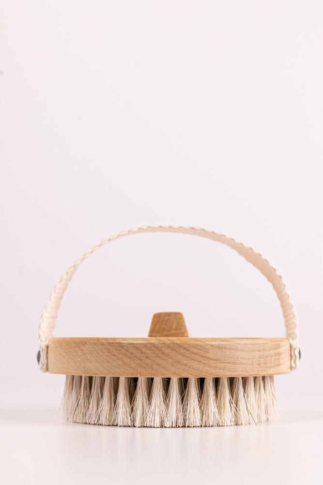 Bath Scrubber With Long Wooden Handle