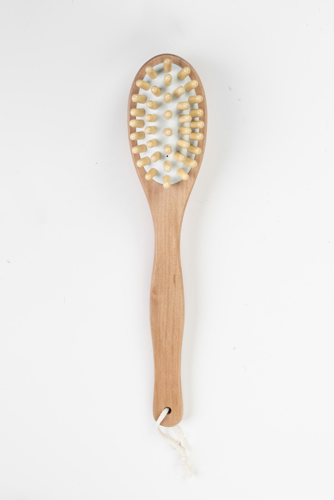 Dual-Sided Wooden Handle Massage & Bristle Brush