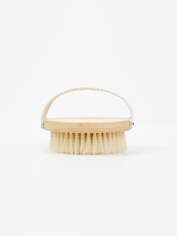 Handheld Bamboo Bath Brush with White Strap